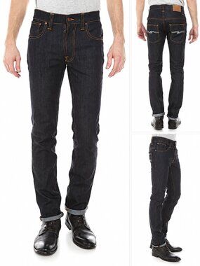 Nudie Jeans Thin Finn Dry Ecru Embo Slim Tapered Jeans 33